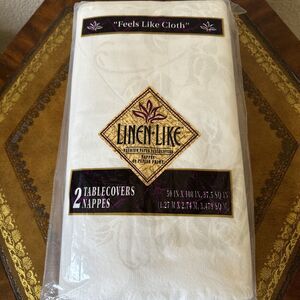 LINEN LIKE PREMIUM Paper Tablecloths (2) BRAND NEW SEALED 50”‎ x 108” Cloth Feel